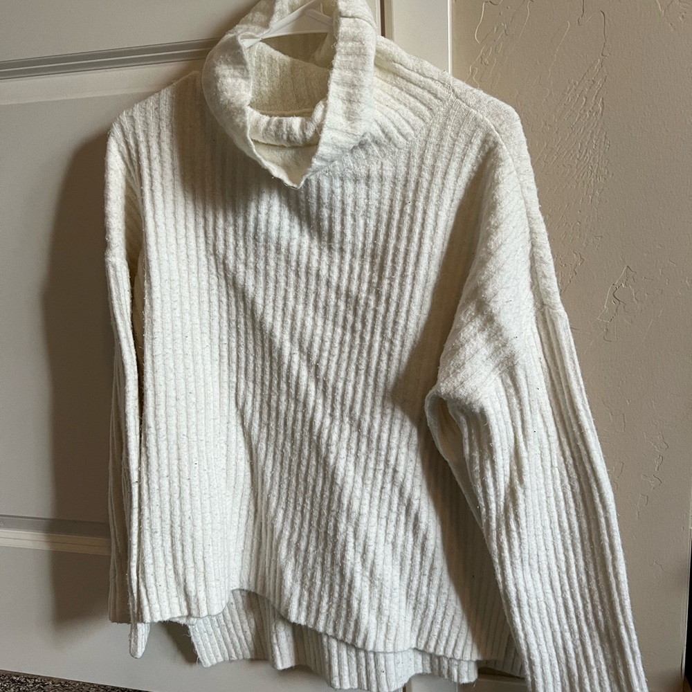 H&M Cream Ribbed Cowl Neck Sweater